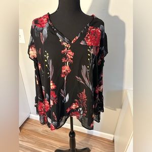 A NEW DAY. Black floral crepe top